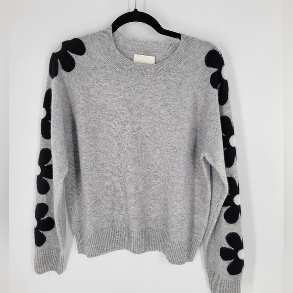 Cynthia Rowley Sweaters - Cynthia Rowley 100% 2-ply Cashmere Floral Grey Sweater Size L New
